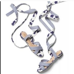 Cabi Women's Blue White Tied Up Canvas Sandal sz 10